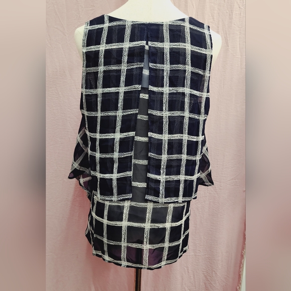 Lumière Chiffon Grid Print Flowy Double Layer Sleeve Top-(Large)NEW - Picture 4 of 7